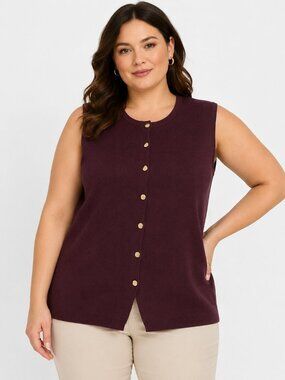 NWT Worthington 2X High Plum Sleeveless Sweater Vest Button Front Career Chic To